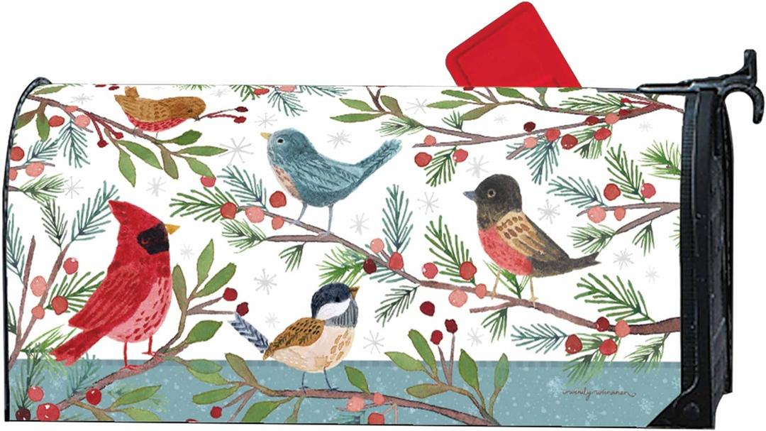 Studio M The Original Magnetic Mailbox Cover Decorative MailWrap, Fits Standard Size 6.5 x 19 Inch Mailbox, Vinyl Winter Bird Branches