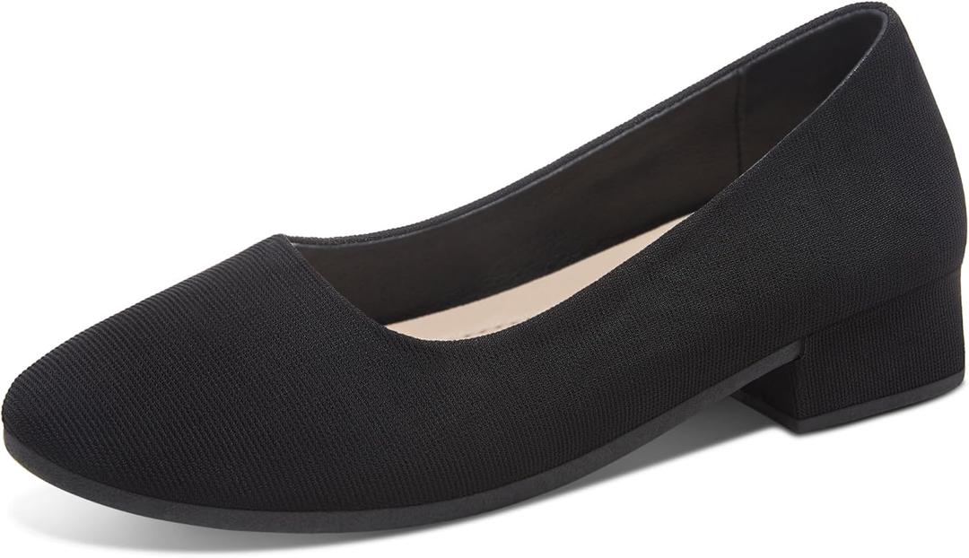 ALTOCIS Womens Low Block Chunky Heels Pumps Ladies Elegant Closed Round Toe Pumps Shoes Low Platform Office Pumps Shoes (8, Balck)