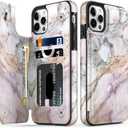 LETO for iPhone 13 Pro Max Case,Luxury Flip Folio Leather Wallet Cover with Fashion Designs for Girls Women,Card Slots Kickstand Protective Phone Shell for 13 Pro Max 6.7" Pink Purple Marble