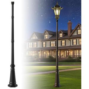 79" Vintage Design Cast Aluminum Lamp Post Matte Black Powder Coated Outdoor Lighting Pole for Porch/Yard/Garden Walkway, 78" without Crossbars
