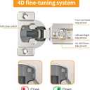 Chibery 4 Pack 9/16" Overlay 4D Concealed Hinges for Face Frame Door, Soft Close On/Off Switch, Self Closing, 105 Open Angle Concealed Stainless Steel Hinges for Framed Cabinet, Satin Nickel