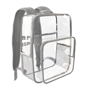 Bodiyes Clear Backpack - Reinforced Heavy-Duty Large Clear Bag for Stadium Events, Ergonomic Clear Bookbag with Chest Strap for Security Checks Beige
