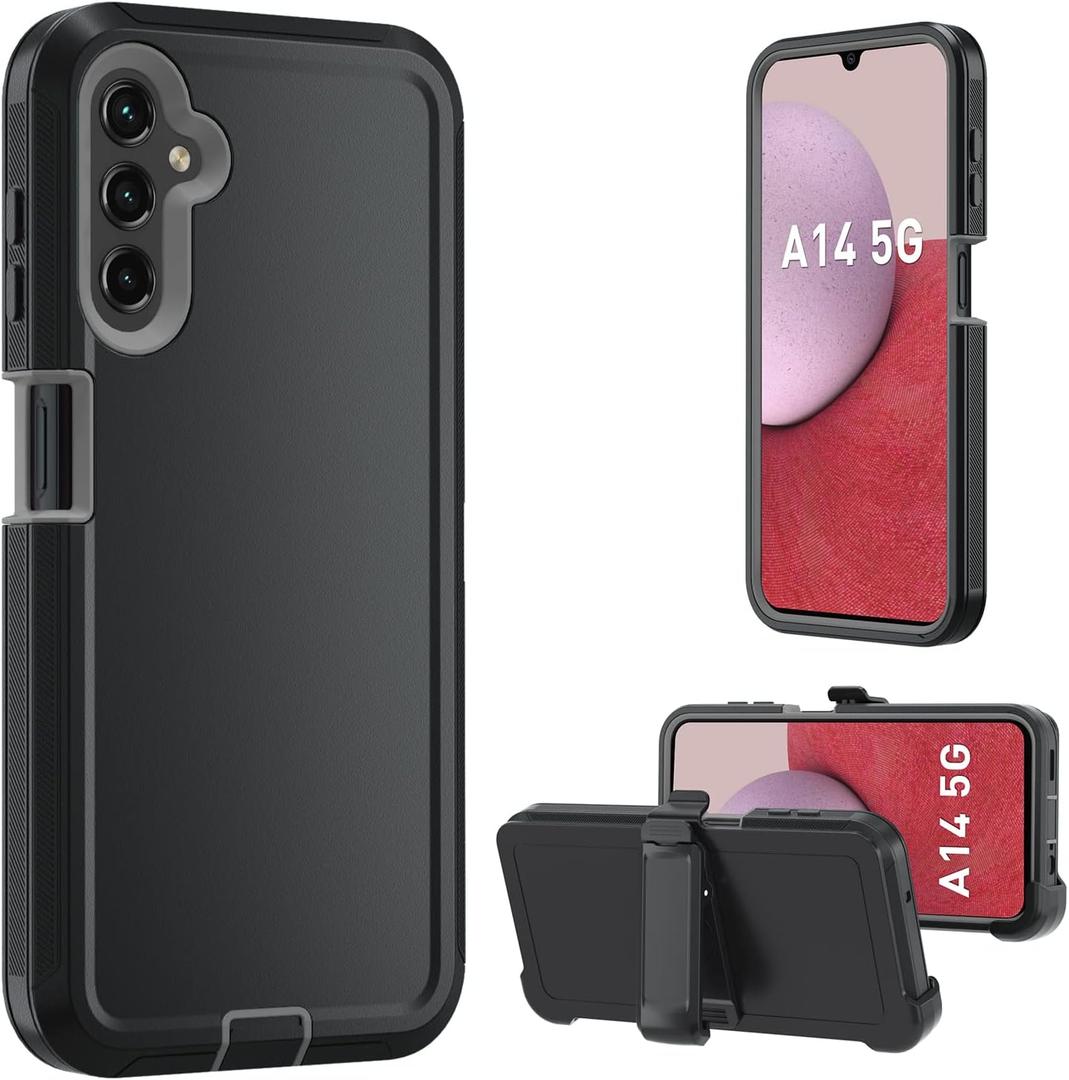 for Samsung Galaxy A14 5G case,A14 5G Heavy Duty case,[Military Grade Protective ][Shockproof] [Dropproof] [Dust-Proof], ONLY Fit Galaxy A14 5G Phone(Black/Gray)