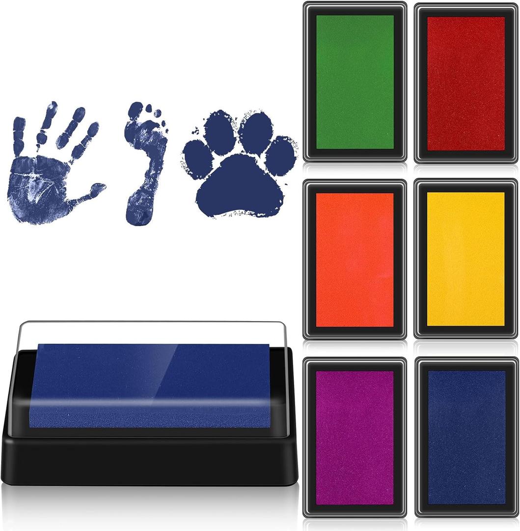Outus 6 Pieces Small Reusable Ink Pad for Baby Footprint Handprint Paw Print, Non-toxic Ink Pad, Feet and Hands Stamp for Boys and Girls Christmas New Year, 6 Colors(Bright Color)