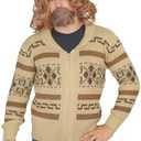 Lebowski Jeffrey The Dude Zip Up Costume Cardigan Sweater Halloween Cosplay, XL