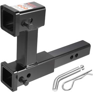 Towever 84131P Towever Trailer 2 inches Dual Hitch Receiver Adapter Extender for Towing and Riser for Bicycle Rack, Extra Long Towing Accessories with Pin and Clip