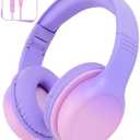 Aechorhy Over Ear Kids Headphones with HD Mic, Safe Volume Limited Wired Headphones for School, Travel, Stereo Sound Headphones with Cord, Foldable 3.5mm Headphones for iPad, Laptop, PC, Purple-Pink