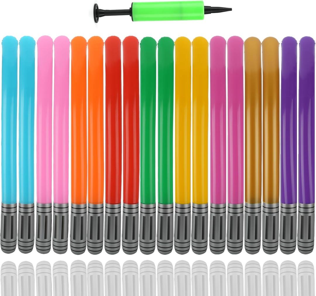 18 Pcs Inflatable Light Sabers - 9 Vibrant Colors, Inflatable Lightsaber with Air Pump for Star Wars Themed Party, Inflatable Sword Toys Party Bags Stocking Stuffers for Kids Cosplay Party Favors