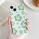 Skyseaco for iPhone 13 Case Cute Hibiscus Phone Case Flower Design Soft Slim TPU Shockproof Camera Protection Phone Cover for Women Girls - Green