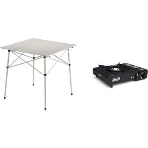Coleman Outdoor Compact Folding Table, Sturdy Aluminum Camping Table with Snap-Together Design & Coleman Classic 1-Burner Butane Stove, Portable Camping Stove with Carry Case