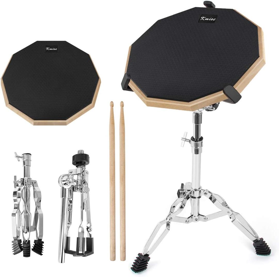 Horse Practice Drum Pad, 12 Inch Double Sided Exercise Drumming Pads Kit Set, Adjustable Height 23-31 Inch Snare Drum Stand Devices, Drum Sticks Drumsticks for Professional Beginner Adult Drummer (Black)