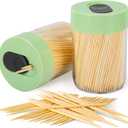 Urbanstrive Sturdy Safe Toothpick Holder with 800 Natural Wood Toothpicks for Teeth Cleaning, Unique Home Design Decoration, Unusual Gift, 2 Pack, Green