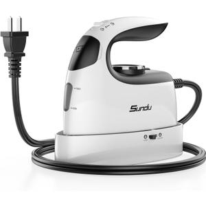Sundu Small Iron for Clothes with Steam,Travel Iron Portable Non-Stick Soleplate Steamer Samll for Quilting & Sewing,300 Microsteam Holes,90ml water tank,lockable safety base (Silver)