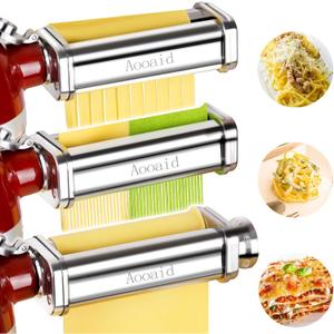Pasta Roller & Spaghetti Cutter, Fettuccine Cutter Attachment for Kitchenaid Stand Mixer3 Pcs Stainless Steel Pasta Maker Accessories By Aooaid