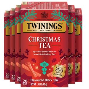 Twinings Christmas Tea, Holiday Spiced Black Tea Bags, 20 CT Box (6 Pack) | Sweet & Savoury Spices, Cinnamon & Cloves, Seasonal Blend, Naturally Caffeinated, 120 Foil Lined Individually Wrapped Bags (EXP 08/25/28)