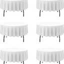 BRILLMAX 6 Pack White 70 Inch Round Tablecloths Fit 30" to 54" Tables (8-20" Drop) - Circle Bulk Linen Polyester Fabric Washable Cloth Cover for Wedding Reception Banquet Birthday Party Buffet