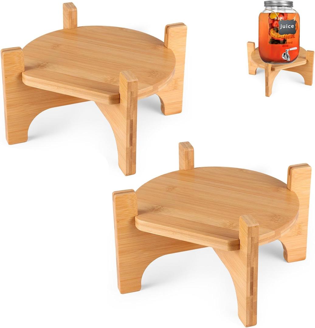Drink Dispenser Stand, Beverage Dispenser Stand, Fit Max 8.66 Inch Diameter of Glass Drink Dispenser, Water Jugs, Water Pitcher and Containers, Natural Bamboo Wood (2 Pack)