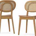 SIMPLIHOME Rachel Dining Chairs - Mid-Century Modern Solid Beech Wood Frame and Natural Rattan Chair Set in Natural, Dining Room Seating with Curved Cane Backrest and Open Frame Design (Set of 2)