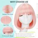 Light Pink Bob Wigs with Bangs (Can Be Trimmed) Straight Short Wigs for Women Synthetic Pink Wig for Cosplay Women Funny Wig for Party Halloween Daily Anime Costume Events Wear