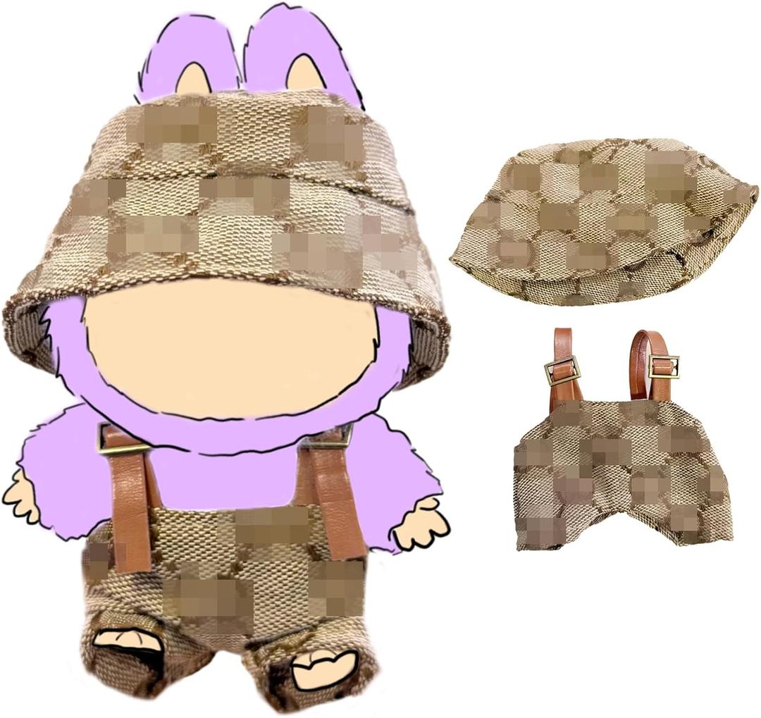 Clothes for Doll, 17cm Clothes Set for Doll, Exquisite Hat & Overalls Set for 17cm Accessories Suit,Fashion Cute Clothing Outfit Stylish for Dolls Dress up Unique Style (2pc-Gray)