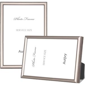 3.5x5 Picture Frame Champagne Brushed Modern Simple Thin Aluminum Metal Photo Frame with HD Real Glass, Display for Tabletop and Wall Collage. (2 Pack)