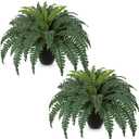 Hollyone 2Pcs Artificial Large Fern Boston Potted Plant for Outdoors & Indoor 25.5inch Faux Fake Fern Bush Plant in Pot for Patio Garden Farmhouse Windowsill Entrance Porch Office Room Home Decor