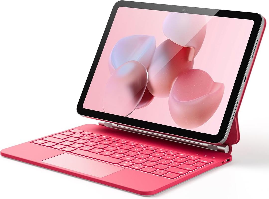 GreenLaw for iPad 11th(A16,2025)/10th(2022) Generation Case with Keyboard, Magic-Style Keyboard Stand, 7 Color Backlit, Stain-Resistant Surface, Multi-Touch Trackpad, Viva Magenta (Ruby Red)