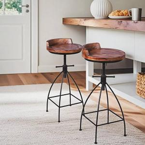 Diwhy Industrial Vintage Rustic Bar Stool,Wooden Top Stool Kitchen Counter Height Adjustable,Iron Stoo,Swivel Stool,24 Inch,Low Backrest,Hump Surface,Fully Welded Set of 2 (Brown Wooden Top)