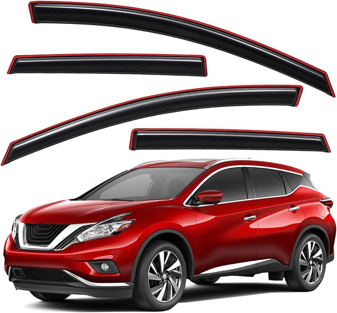 Lightronic Extra Durable Clip-on in-Channel Auto Vent Window Visor, Fits 2015-2024 Nissan Murano, UV Protection Rain Guard, Original Wind Deflector, No-Drill Easy Install, Dark Smoke, 4-Pcs