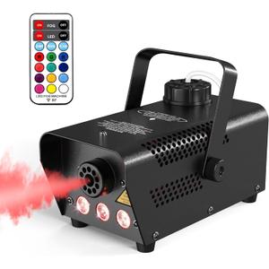 eletecpro Fog Machine with 3 LED Lights in 12 Colors Effect 500W and 2500 CFM for Stage Smoke Machine with Wireless Remote Control for Party, Wedding, Halloween Decor (3 Lights 500w, Black)