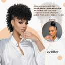 Mohawk Wig Kinky Curly Brown Ponytail with Bangs,Short Curly Synthetic Clip on Mohawk Brown Mix Black Ponytail Extension with Six Clips and Two Combs Fluffy Hair for Daily and Party Use 1B/30