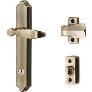 Ideal Security 1216 Surface Mount Storm Door Handle with Lock and Key for 1 1 inches Thick Doors (Antique Brass, 4-Posts)