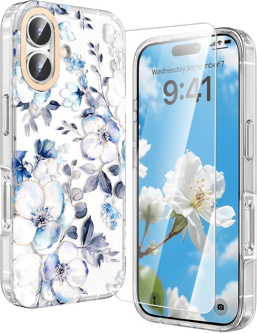 MILPROX Compatible with iPhone 17 Flowers Case 6.3 inch - Cute Floral Pattern Design for Women Girls - Slim Clear Elegant Pretty Aesthetic Classy Exquisite Retro Girly Phone Cover - Blossom