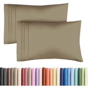 King Pillow Cases Set of 2 - Ultra Soft Hotel Quality Pillowcase Covers - Comfy, Cozy & Wrinkle Free - Shrinkage, Stain and Fade Resistant - Machine Washable Pillow Protectors - 2 Piece Set - Khaki