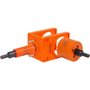 Door Lock Installation Kit, with 1 inch Hole Saw (2 inch Depth) & 2-1/8 inch Hole Saw (1.5 inch Depth) and Jig, for Drilling Wood and Metal Door, Installing Deadbolt and Knob, Orange