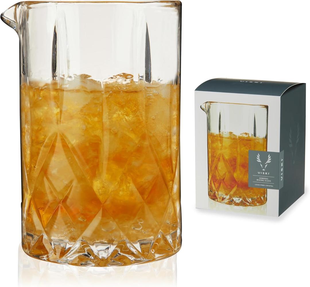 Viski Crystal Cocktail Mixing Glass - Cocktail Pitcher Mixing Glass in Thick Base Design and Pour Spout Bartending Glasses - Barware Mixing Essentials 500 ML