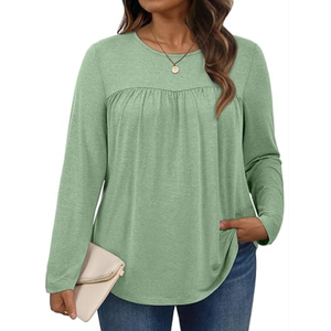 WYNNQUE Womens Plus Size Tops Long Sleeve Shirts Dressy Casual Blouses Flowy Peplum Tunics Loose Fit Fall Clothes Babydoll XL