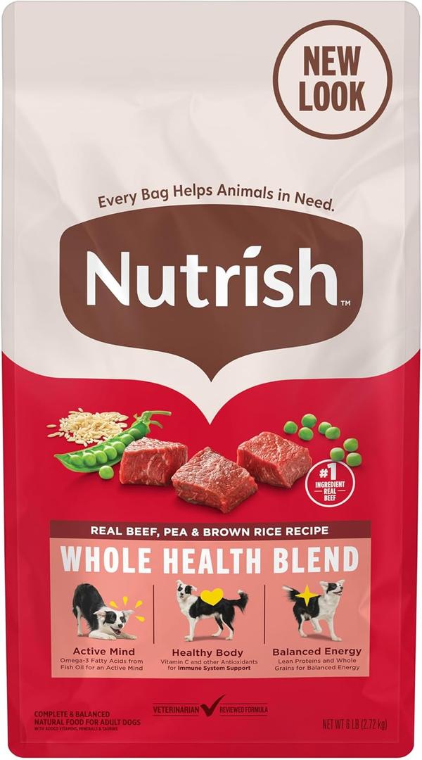 Nutrish Dry Dog Food, Real Beef, Pea & Brown Rice Recipe Whole Health Blend for Adult Dogs, 6 lb. Bag (Rachael Ray) (EXP 05/07/27)