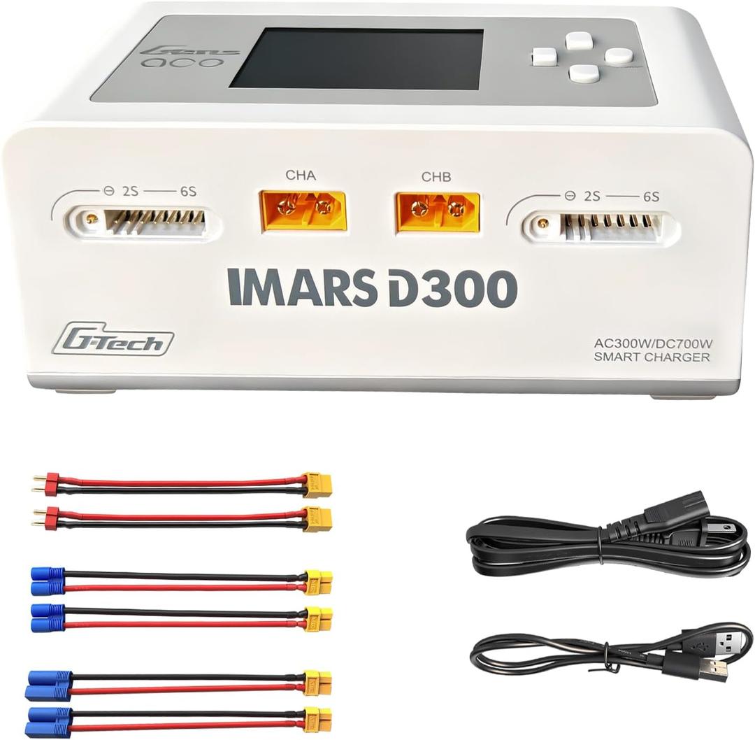 Lipo Battery Charger, Gens Ace Charger IMARS D300 G-Tech Series Smart Dual Lipo Balance Charger 16A AC 300W DC 700W (350W*2) RC Battery Charger for 1s~6s Lipo Batteries Life NiCd MH LiHV (White)