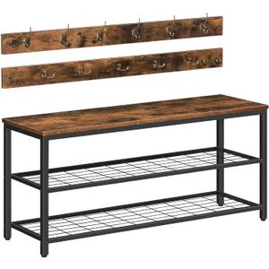 HOOBRO Hall Tree with Bench, Coat Rack Shoe Bench Set, Entryway Shoe Rack with Coat Hooks, Hall Tree, 39.4" L x 11.8" W x 18.1" H, Industrial, for Front Door, Rustic Brown BF071MT01G1