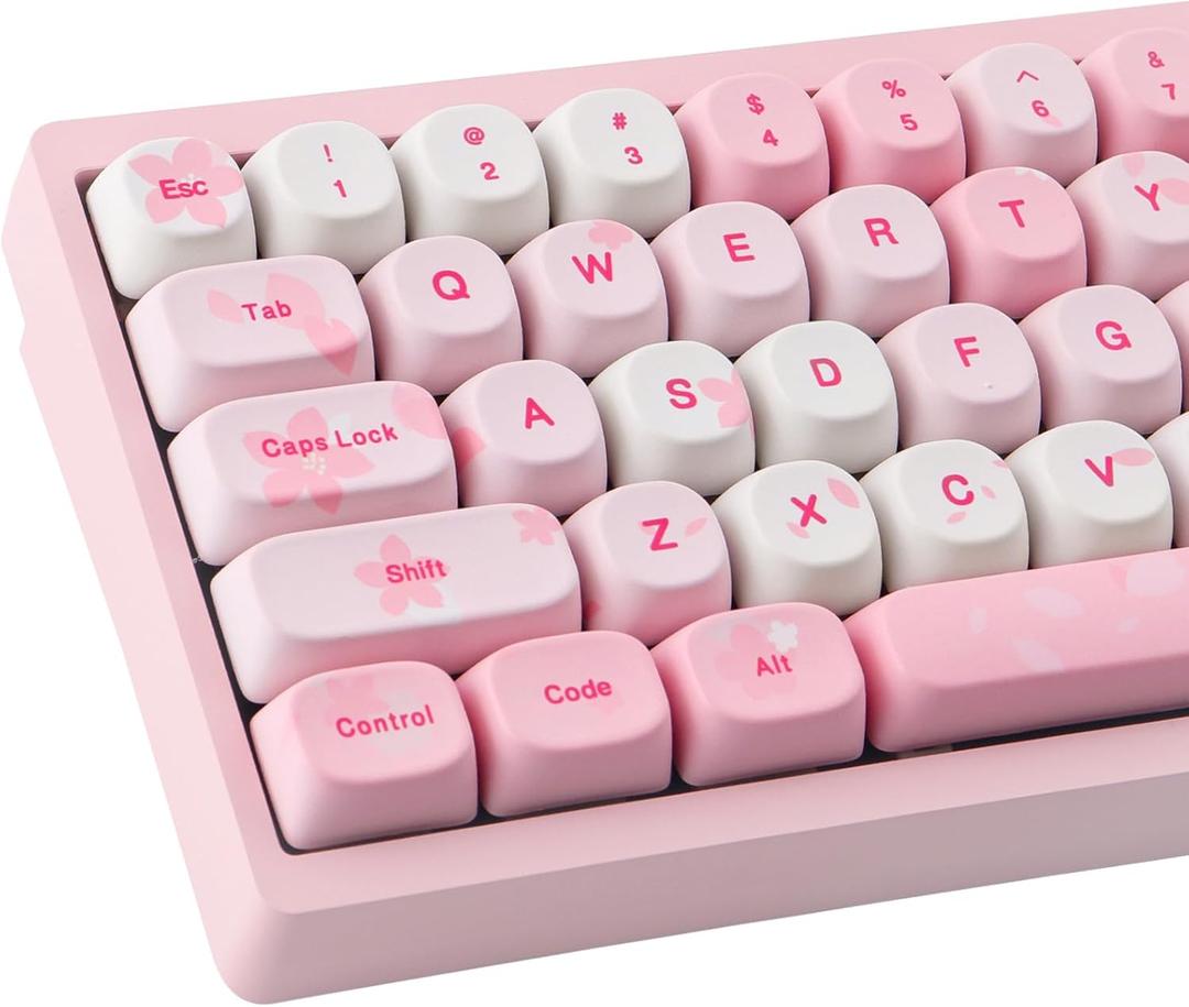 Tsungup MOA Keycaps-Pink Sakura,129 Keys Cute PBT Custom Cherry Blossom Keycaps 100 Percent,Dye Sub Key Caps Keyboard Keycap Set for MX Switches Mechanical Keyboard(only keycap)
