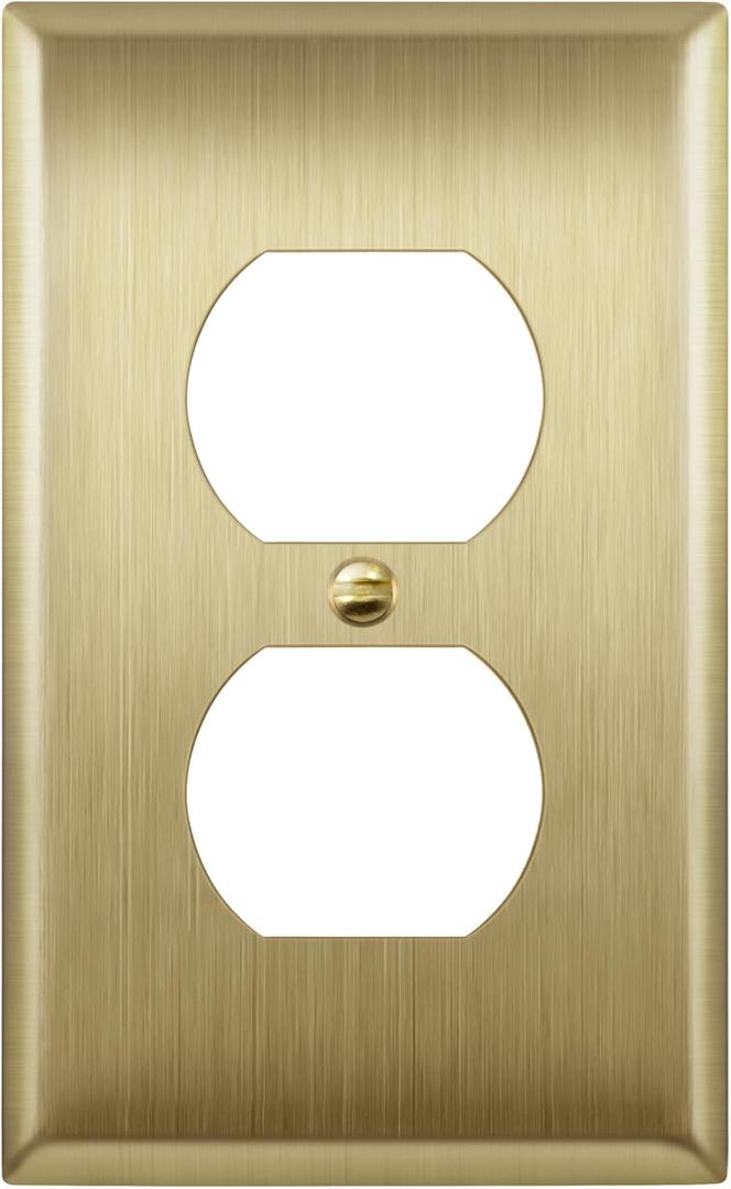 ENERLITES Duplex Receptacle Metal Wall Plate, Outlet Cover, Corrosion Resistant, Size 1-Gang 4.50" x 2.76", Stainless Steel 201, 7721-BB, Brushed Brass, Gold, Standard ENERLITES Duplex Receptacle Metal Wall Plate, Outlet Cover, Corrosion Resistant, Size 1-Gang 4.50" x 2.76", Stainless Steel 201, 7721-BB, Brushed Brass, Gold, Standard