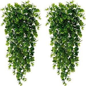 Sggvecsy 4 Pack Artificial Hanging Plants Fake Hanging Plant Faux Hanging Eucalyptus Plants UV Resistant Plastic Plants for Indoor Outdoor Room Wall Wedding Patio Porch Decor