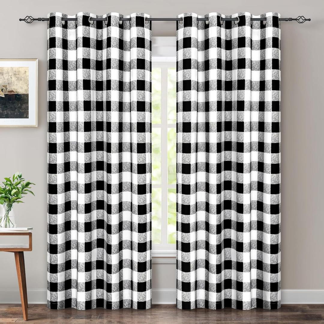 DriftAway Buffalo Plaid Blackout Curtains Black and White Farmhouse Double Layer Thermal Insulated Checkered Gingham Grommet Drapes for Living Room Bedroom 2 Panels Each 52W x 84L Black