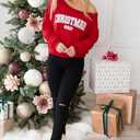 UNIQUEONE Christmas Sweatshirts for Women off Shoulder: Merry Crewneck Sweater Xmas Long Sleeve Pullover Top (Medium, Red)