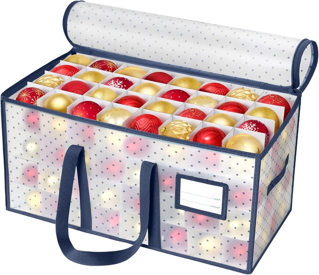 Hommtina Ornament Storage Plastic Ornament Storage Box,Christmas Ornament Storage Xmas Decorations Accessories, Ornament Organizer Storage Box (Blue edge)