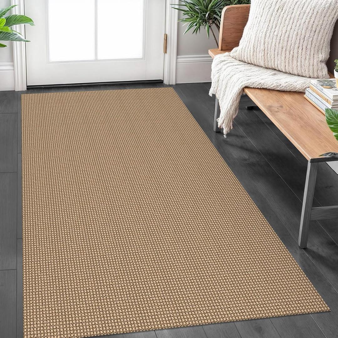 IOHOUZE Washable Area Rug 3x5 Non Slip Rubber Backed Rugs for Entryways Indoor Outdoor Doormat Woven Cotton Throw Rug Floor Carpet for Entrance Kitchen Living Room, Orange/Tan/Brown