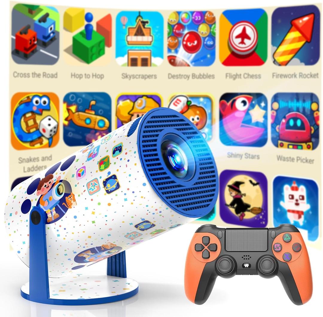 Kids Toys Projector with 275+ Games & TV, Mini Portable Projector With Wireless Controller, Eye-Safe HD Display, 270° Rotation, All-in-One Educational Learning & Entertainment Christmas Gifts for Kids