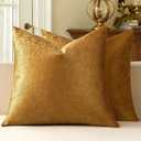 MIULEE Pack of 2 Dark Gold Velvet Throw Pillow Covers 14x14 Inch Soft Solid Decorative Square Set Fall Cushion Cases for Couch Sofa Bedroom