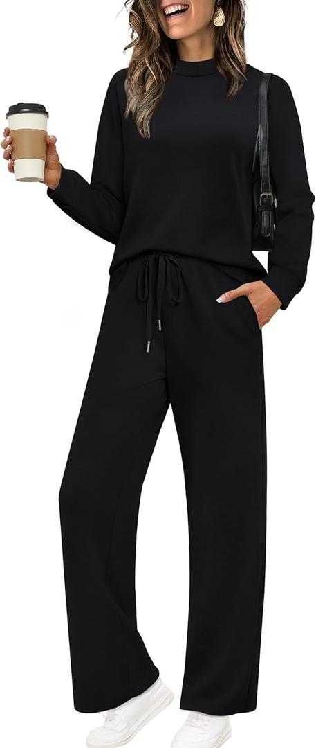 Sampeel Two Piece Sets for Women Mock Neck Matching Sets Loungewear Fall Clothes Travel Outfits Fashion 2025 XS-2XL (Medium, 01-black1)